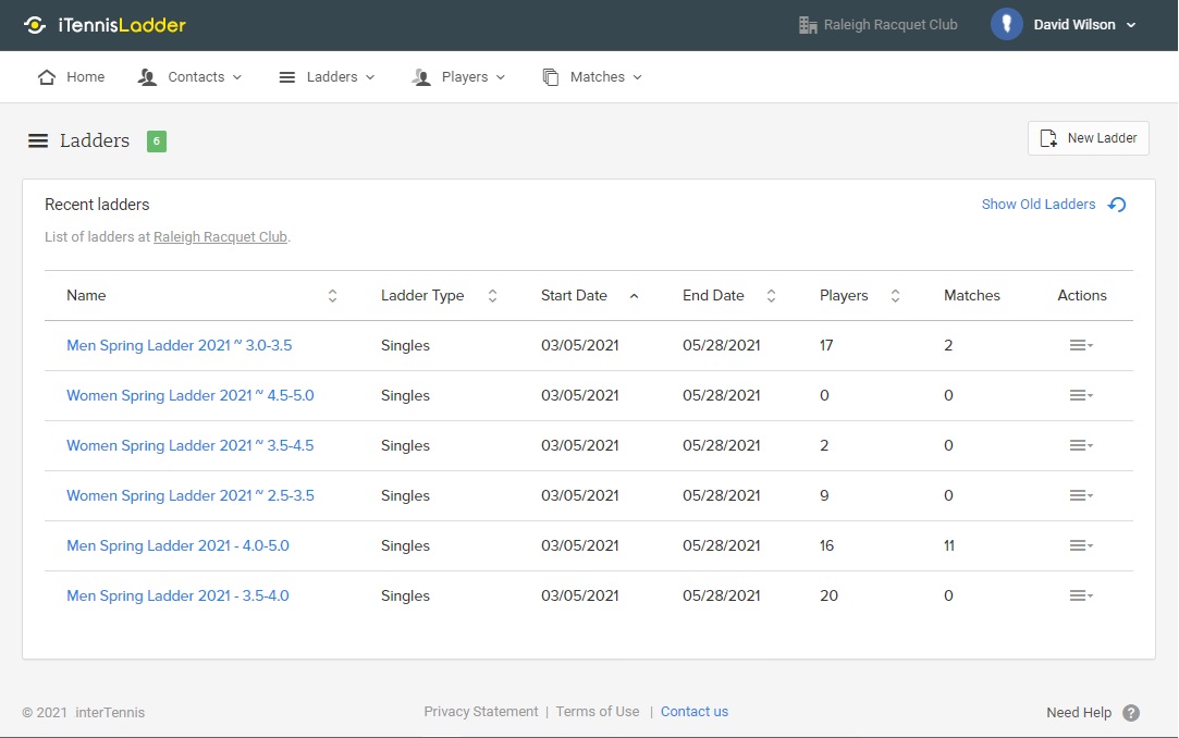 iTennisLadder Online Tennis Ladder Software
